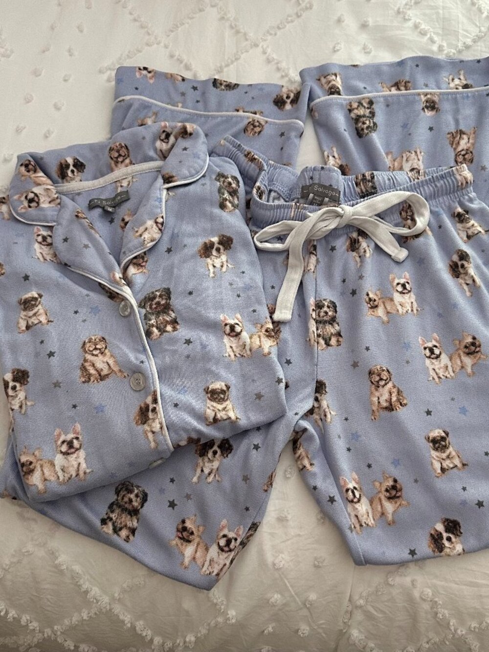 PJ Salvage Dog Print Pajama Set Blue Size M Cozy Puppy Sleepwear Lounge Set